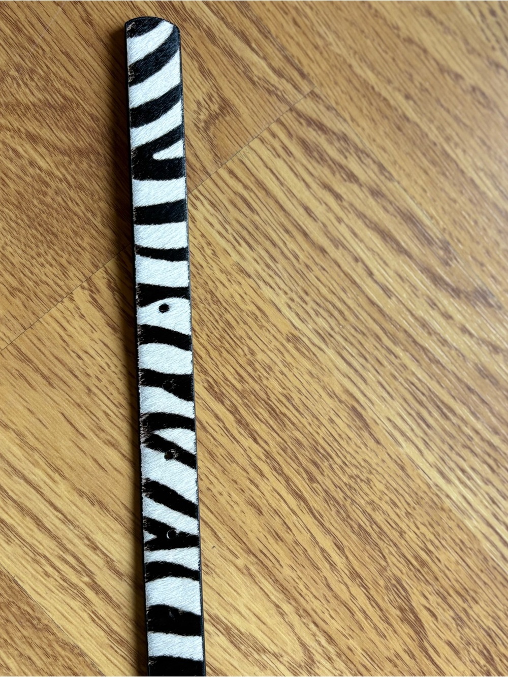Talbots Zebra Print Skinny Leather Belt Gold Buckle Calf Hair Leather Sz M - Picture 7 of 10